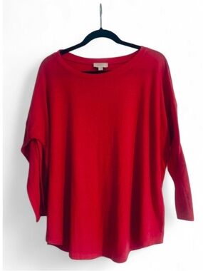 LOFT Outlet Pink Solid Knit Top Scoop Neck 3/4 Sleeve Pullover Women’s Large